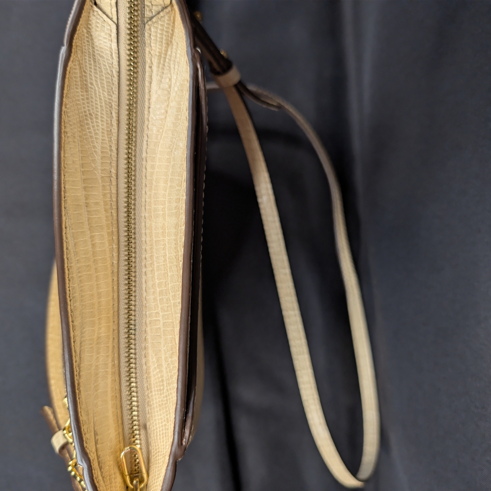 Ulla Johnson Mira Crossbody Bag Cream Lizard Embossed Goatskin Leather Tan Small - Picture 10 of 12